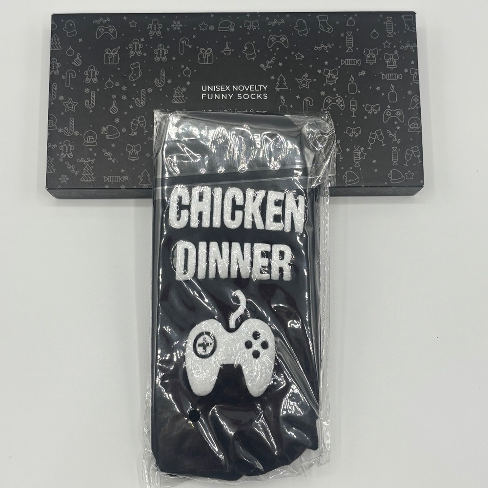 Funny Gamer Novelty Socks "Winner Winner Chicken Dinner" - Black